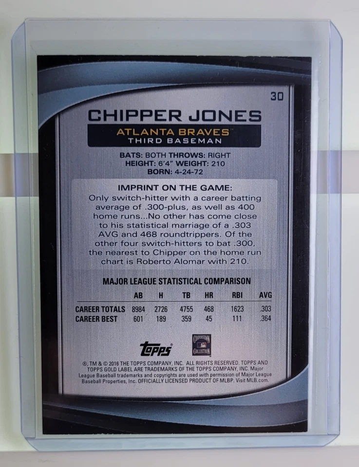Chipper Jones Class 2 2016 Topps Gold Label Baseball MLB Card No. 30 - Image 2 of 2