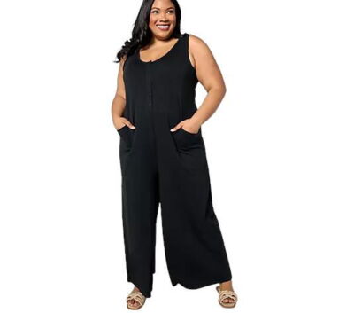AnyBody Lounge Cozy Knit Sleeveless Jumpsuit Black