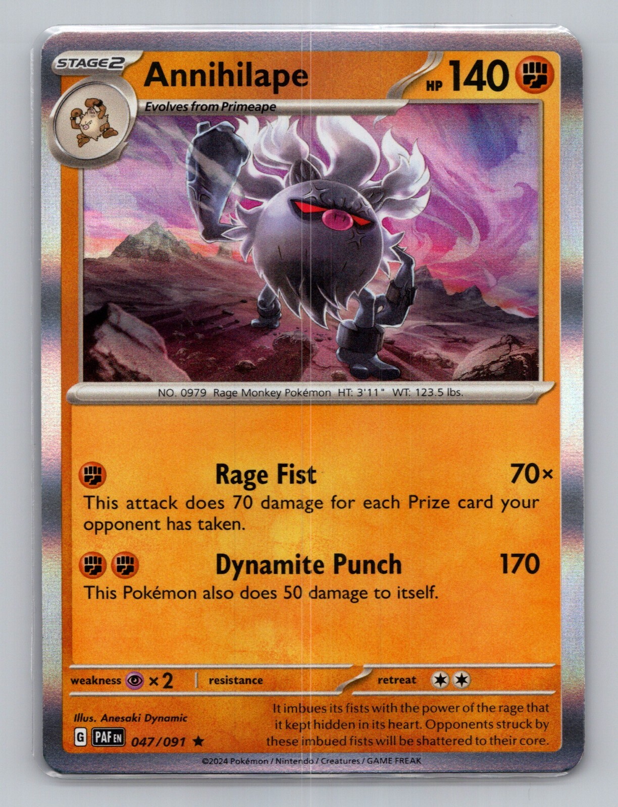 Annihilape 47/91 Paldean Fates Holo Rare NM PAF EN Pokemon Card Scarlet & Violet