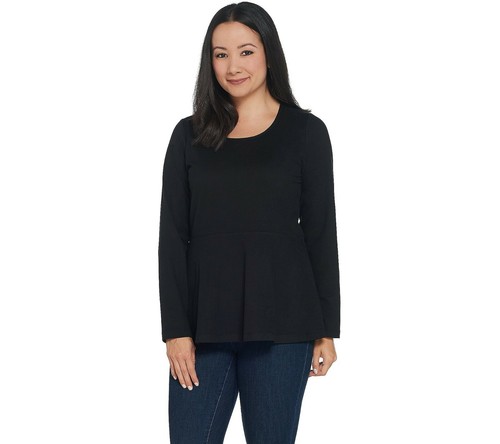 Denim u0026 Co. Lux Jersey Scoop-Neck Peplum Top-Black-XL-New-A345274 | eBay
