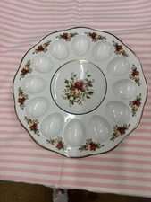Royal Albert Old Country Roses Round Deviled Egg Dish Serving Plate Tray 11”