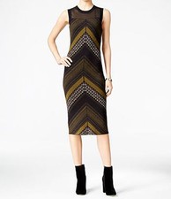 New Rachel Roy Sweater Chevron Tweed Illusion Dress Black/Avacado