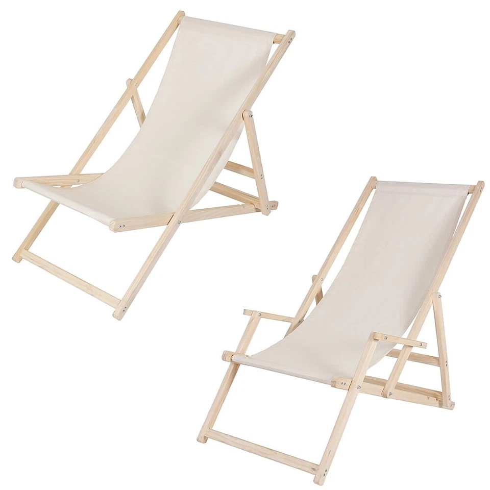 Strandliege Liegestuhl Gartenliege Klappbar Sonnenliege Holz Strandstuhl Faltbar - Bild 3 von 4