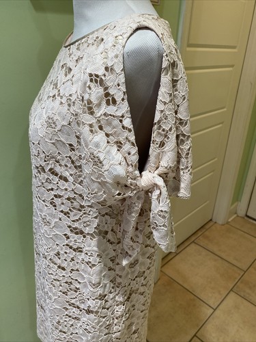 Vince Camuto Pale Blush Pink Tan Lace Cold Shoulder Cocktail Shift Dress Size 10 - Picture 7 of 17