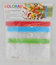 Kolorae 3 pack Reusable PEVA Food Storage Bags Durable Freezer Safe New