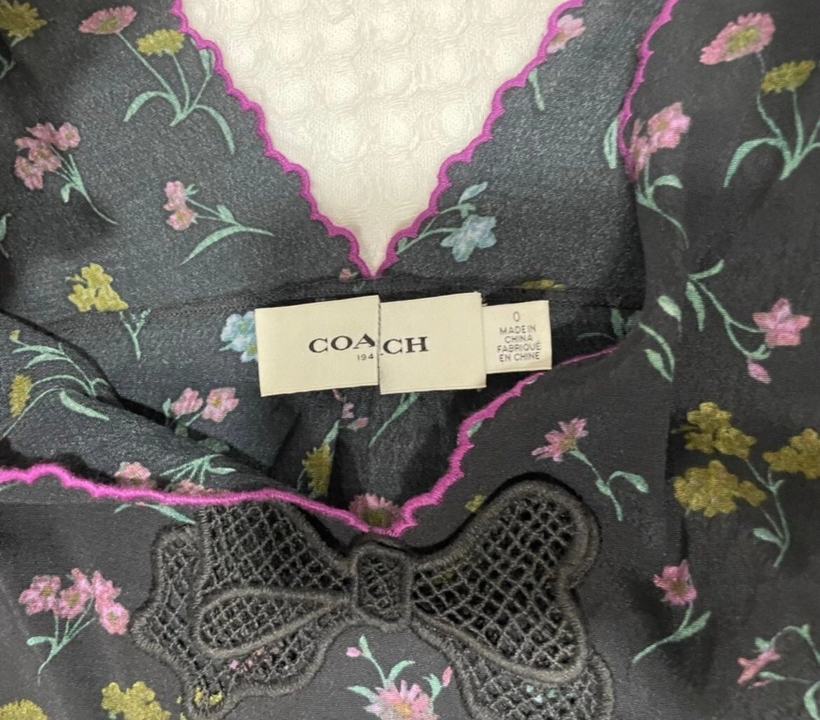 Autentico abito midi Coach 1941 passerella stampa fiori selvatici fiocco viscosa US 0 nuovo con etichette