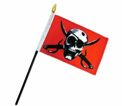 Crimson Pirate 4''x6'' Flag Desk Table Set Plastic Stick Staff 100D