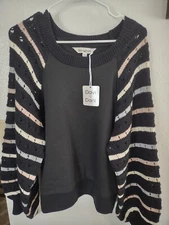Davi & Dani Black Multi-Striped Pull Over Sweater NWT