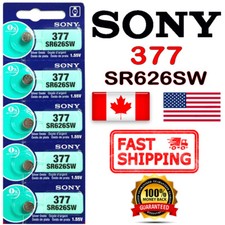 5X SONY 377, SR626SW, Silver Oxide Watch Battery 1.55V, SR66, AG4, Exp. 2028