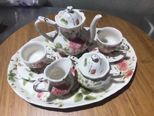 Burton  Burton Miniature Doll Porcelain Tea Pink Rose Pattern - 8 Pieces