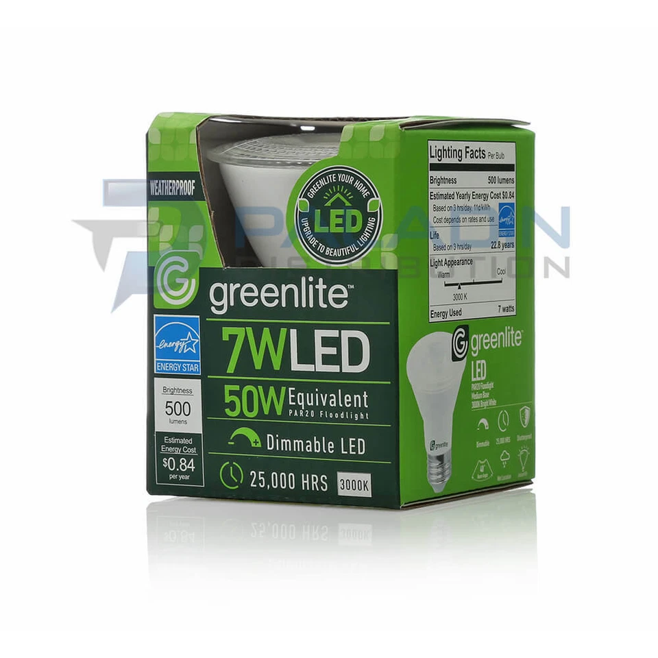 Greenlite 7W/LED/PAR20D/FL LED PAR20 Flood Light Bulb 7W 3000K – 12 Pack - Image 2 of 4