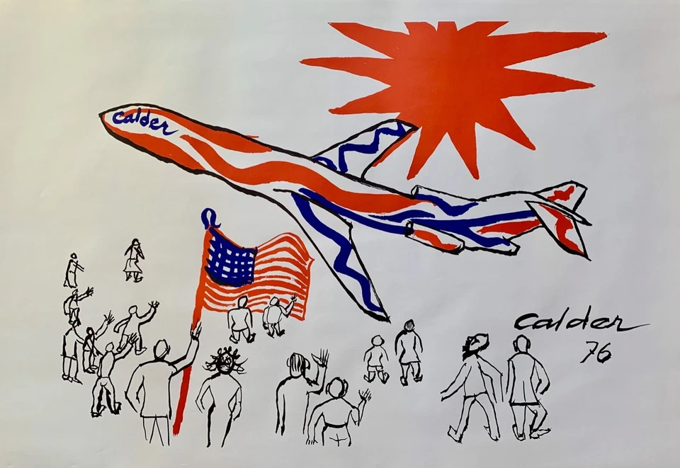 Alexander Calder Bicentenario 1976 Braniff Colores Voladores Facsímil Impresión Firmada Foto 3 de 4