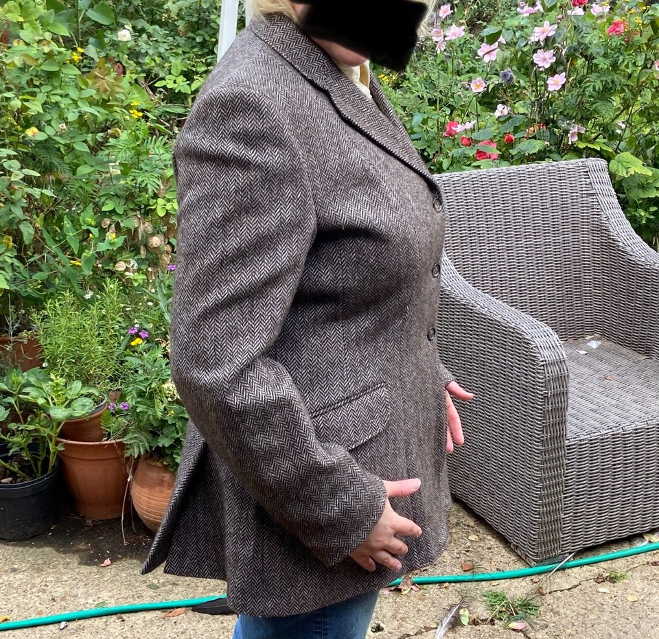 Veste De Hacking En Laine Tweed Vert - Taille 42 - Style Rétro