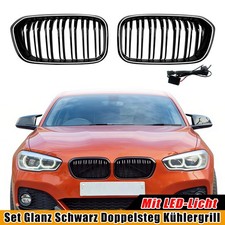 K�HLERGRILL DOPPELSTEG GLANZ SCHWARZ MIT LED-LICHT F�R BMW 1ER F20 F21 15-19 LCI
