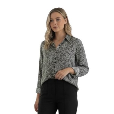 Sundays by We Are Sundays Silk Rez Blouse Black White Button Down M NWT (C)