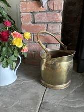 Vintage Brass Coal Scuttle Helmet Swing Top Handle Log Bin Bucket Kindling