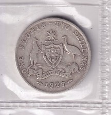 AUSTRALIAN: 1927 PRE-DECIMAL KGV FLORIN (2/) SILVER CIRCULATED COIN #LFW55/11