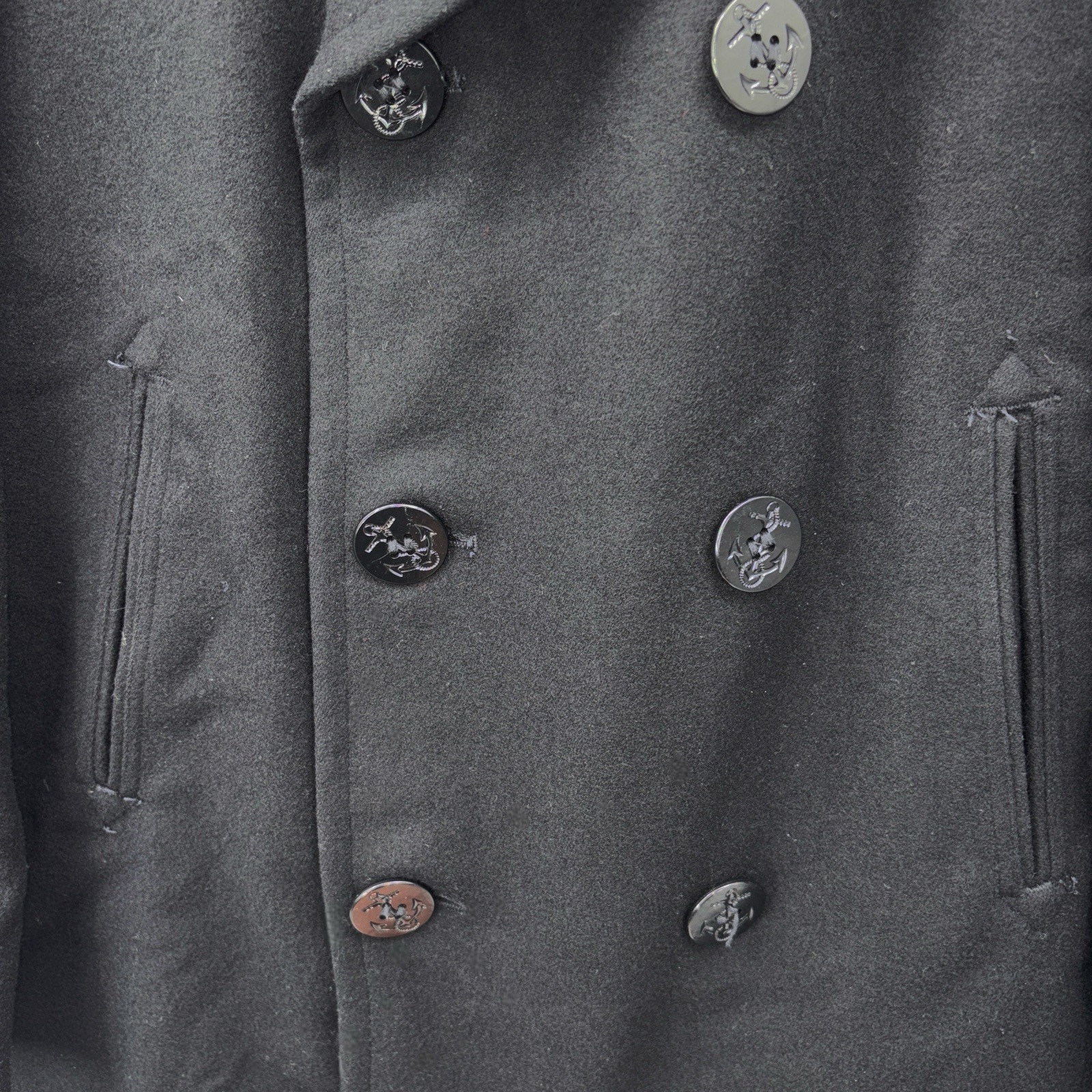 Vintage US Navy Peacoat Mens 38R Black Insulated 100% Wool Overcoat All Buttons