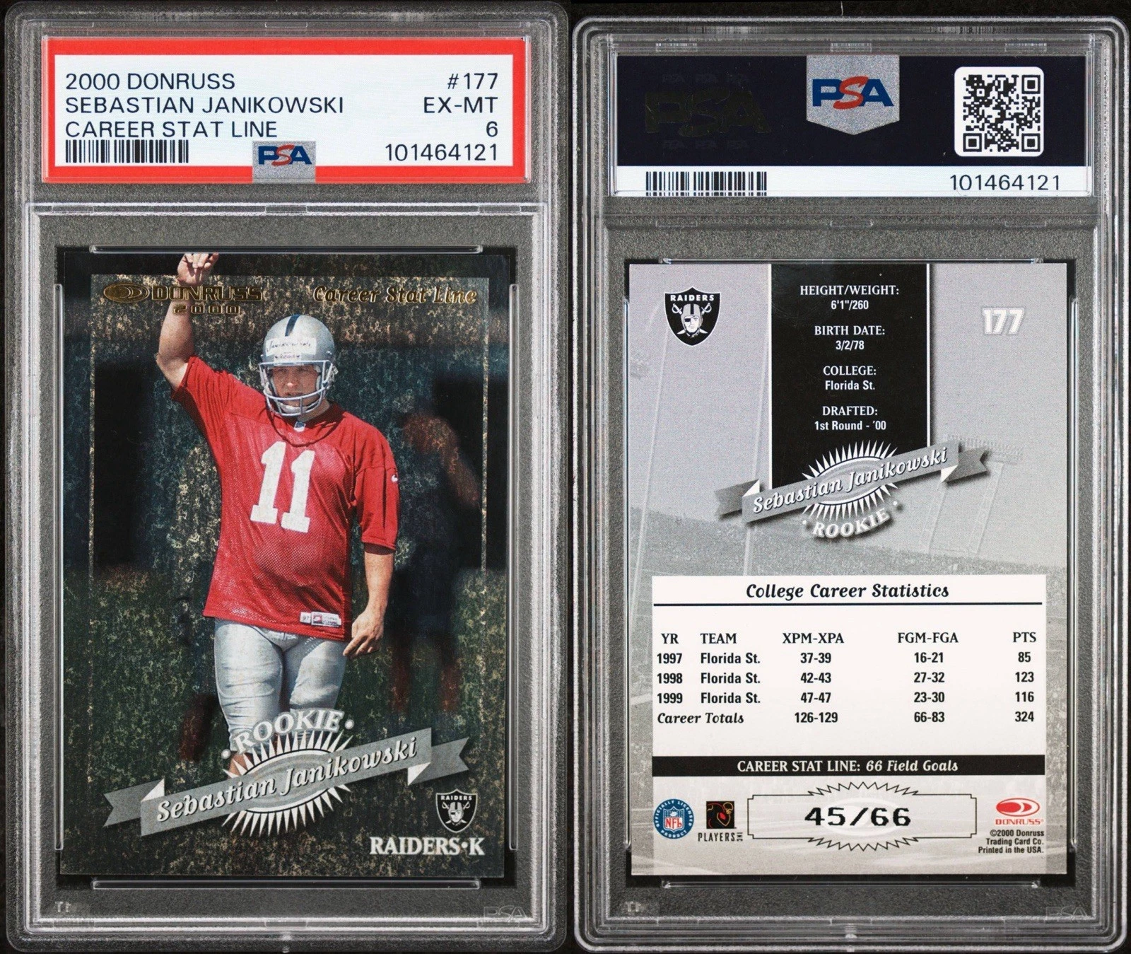 Sebastian Janikowski Donruss #177 Career Stat Line