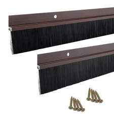 2Pcs Door Brush Bottom Sweep (2.5" Width X 36.5" Length) with Brown H-Shape A...