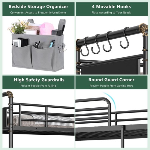 Bunk Bed Twin Over Twin, Heavy Duty Metal Bunkbeds with Ladder and Full-Lengt... - Picture 3 of 9