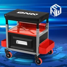 Mechanic Creeper Rolling Seat Work Shop Repair Stools Roller Chair w/Storage