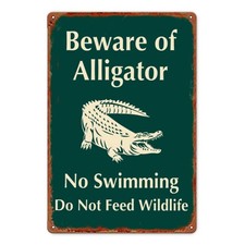 Alligator Warning Sign Vintage Funny Aluminum Sign 8x12 Outdoor Plaque