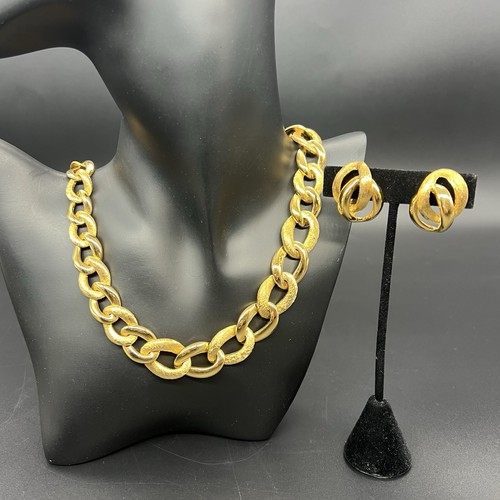 Set Collana e Orecchini Vintage Napier Tono Oro Firmati Clip On Dichiarazione Brevetto # - Foto 3 di 19