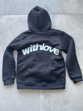 New Polyester Black Hoodie with withlove in white on back. Size Small