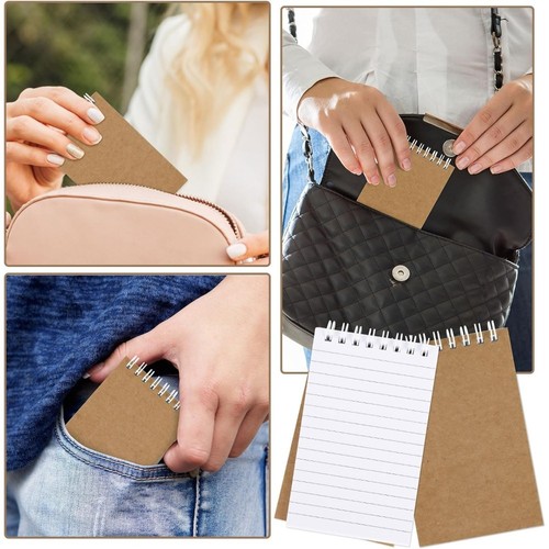 3x5 Inch Small Spiral Pocket Notebook, 6-Pack Lined Kraft Paper Memo Pads for - Picture 4 of 6
