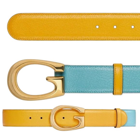 Authentic Men's Gucci Yellow Blue Memorable G Buckle Leather Belt