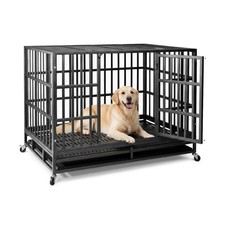 48 Inch Heavy Duty Indestructible Dog Crate, XL Steel Escape-Proof Kennel for...