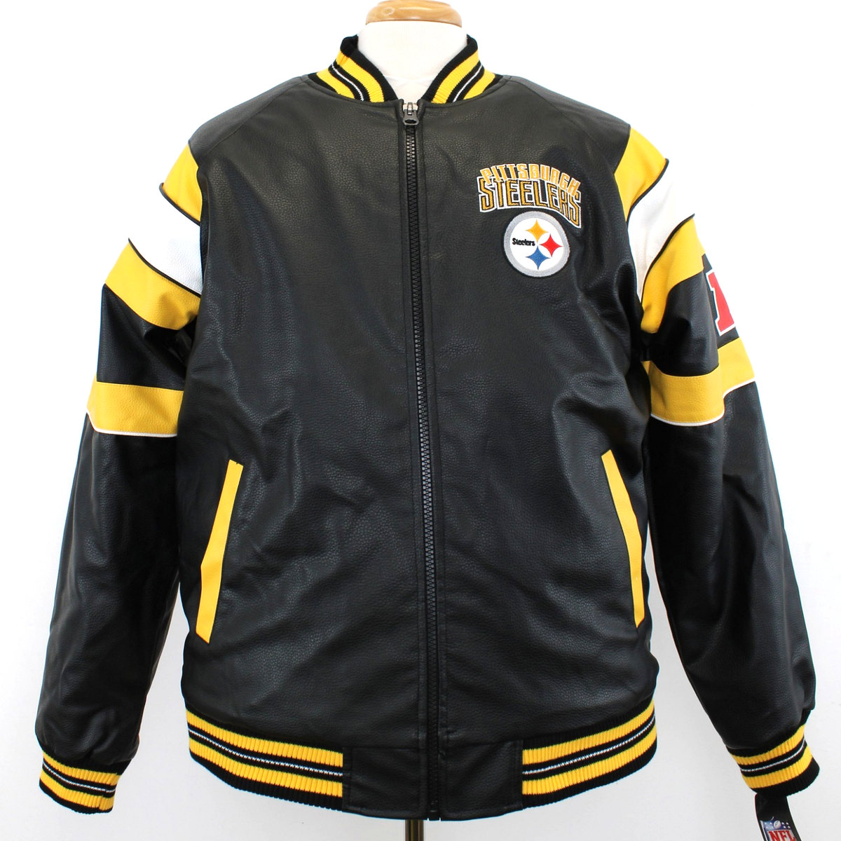 NFL Pittsburgh Steelers Faux Leather Varsity Jacket, Heavyweight