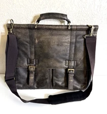Black Rivet Distressed Brown Leather Messenger Laptop Bag Shoulder