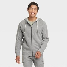 Men's Cotton Fleece Full Zip Hooded Sweatshirt - All in Motion Dark Gray Large