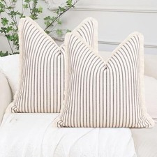 Striped Farmhouse Throw Pillow Covers 18x18 Inch Set of 2 Boho Pillow Black