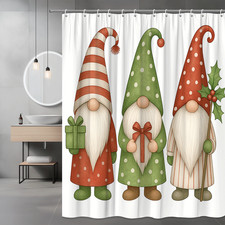 Cute Christmas Shower Curtain with Gnomes and Holiday Decor