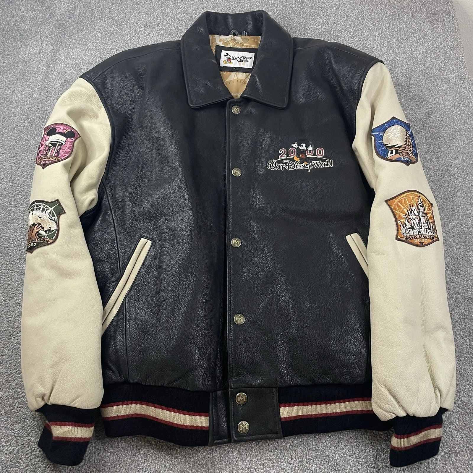 Vintage 2000 Walt Disney World Leather Varsity Bomber Jacket Member Patches Sz L - product detail image 3