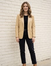 Ralph Lauren Black Label Leather Jacket Womens 14 Lambskin Tan Blazer USA Made