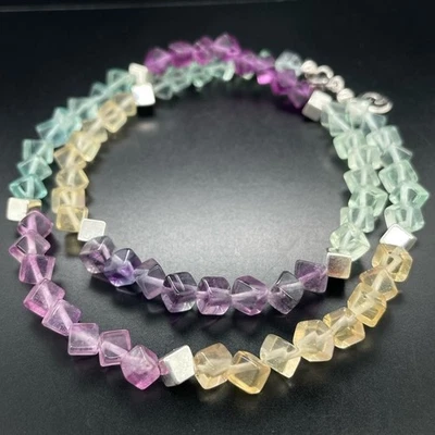 COLLIER 925/-SILBER RHOD. MIT MULTI FLUORIT & HÄMATIT SILBERZEIT SCHMUCKJAGD - Bild 1 von 4