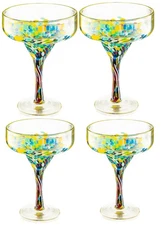 Margarita Glasses – Set of 4 - Luxury Hand Blown Confetti Margaritas, Cocktai...
