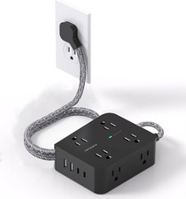 Surge Protector Power Strip 8 Outlets 4 USB Ports 2 USB C Flat Plug Black