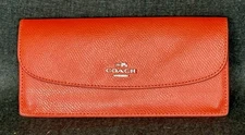 Coach F52689 Slim Envelope Bright Orange Red Soft Crossgrain Leather Wallet