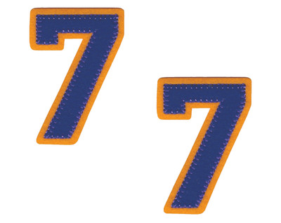 Number 7 Iron On Patches Purple Gold (2 1/2'' in) Embroidered Applique Set of 2