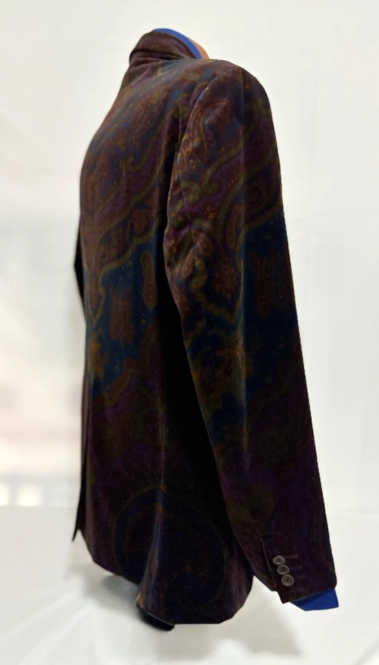 ROBERT GRAHAM БАРХАТА КЛАССИЧЕСКИЙ КРОЙ ФИОЛЕТОВЫЙ СИНИЙ ГОРЧИЦА BLAZER КУРТКА РАЗМЕР 42 - Изображение 2 из 4