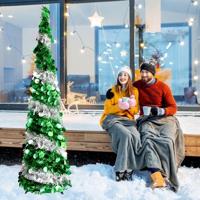 WEIHNACHTSBAUM Fake 150cm abnehmbar klappbar Pop-Up mit grünem Schmuck