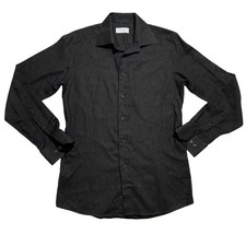 ETON Men Black FLORAL JACQUARD SLIM FIT Spread Collar Cotton Dress Shirt 15-3/4