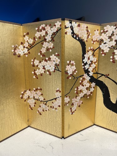 Vintage Chinese Wooden Table Screen Birds Hand Painted 4 Panel MUST SEE !!! - Bild 6 von 7