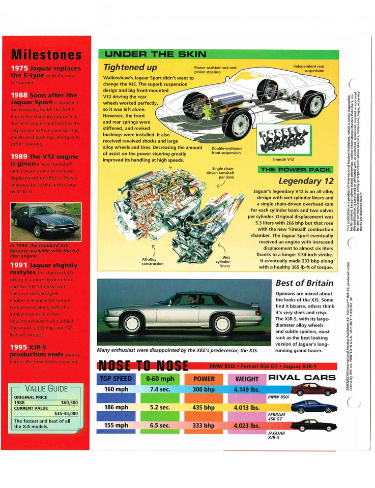 HOJA DE ESPECIFICACIONES JAGUAR XJR-S 1991/1992/1993/FOLLETO/CATÁLOGO/FOTOS Foto 3 de 4