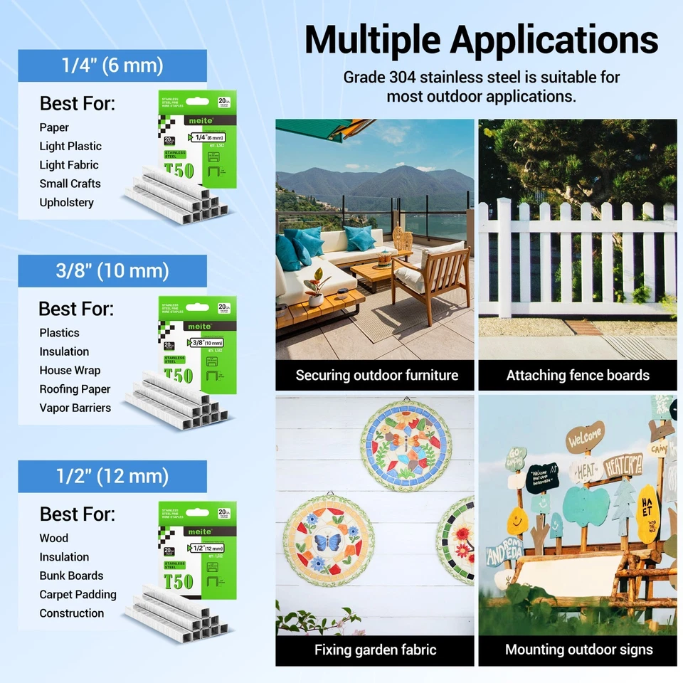 Grapas para tapicería corona de acero inoxidable 304 calibre 20 3/8 pulgadas 1.512-45.360 piezas Foto 3 de 4